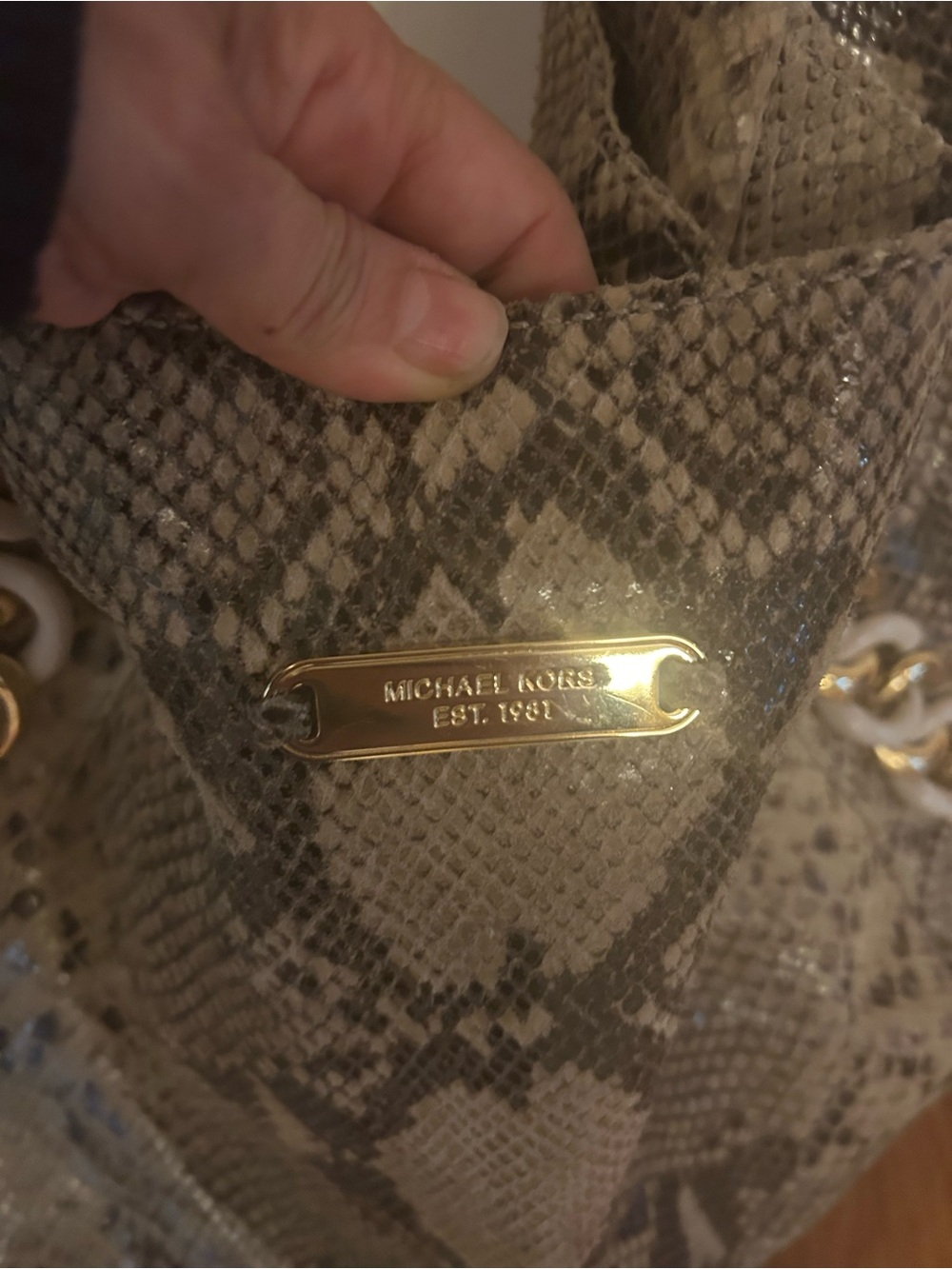 Michael Kors Taupe Snake-Print Shoulder Bag with Gold Chain Detail - Picture 2 of 7
